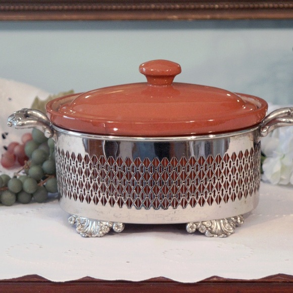Vintage Guernsey Cooking Ware Casserole Dish Lid Silver Antique Polished Stand - Picture 1 of 7